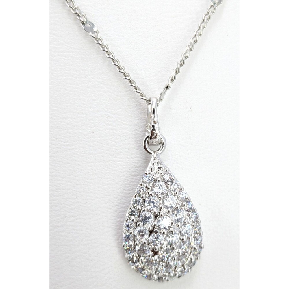 Signed Xuping Necklace Teardrop Pave Clear Crystal Silver Tone 18 in 925